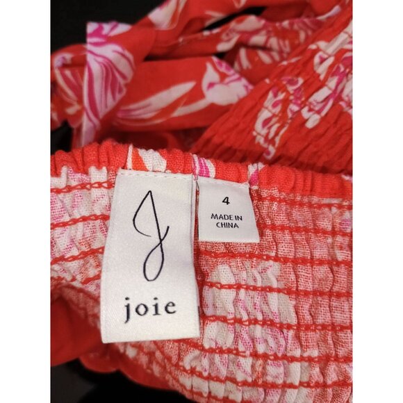 Joie Floral Tropical Summer Crop Top Women Red Linen Size 4 - Picture 5 of 6